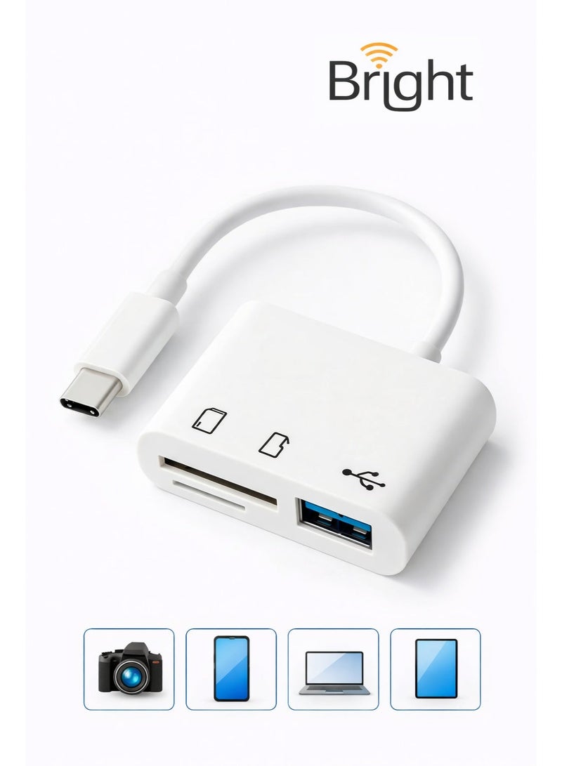 برايت محول Type-C 3 في 1 مع قارئ بطاقات SD وMicro SD ومنفذ USB 3.0 – انتقال بيانات سريع - Image 1